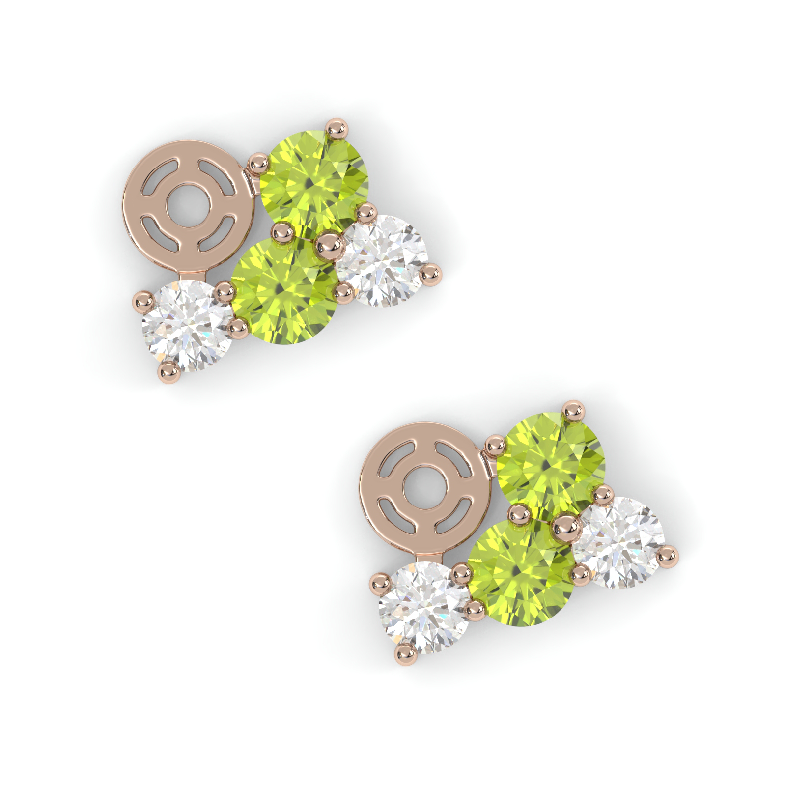 Bourgeon Earrings - Pink Gold - Tsavorite Garnet, Peridots, and Diamonds