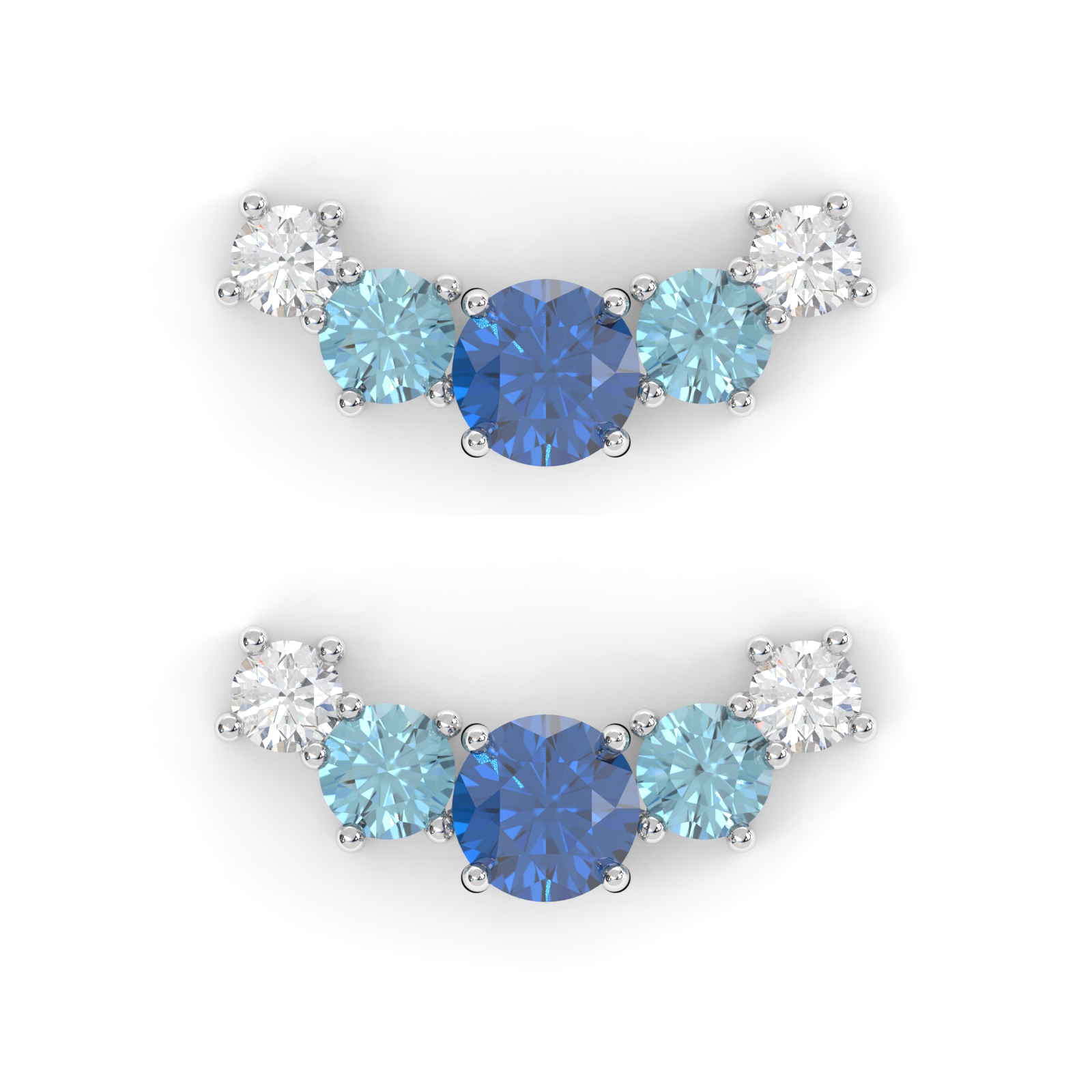 Boucles d'oreilles Brindille - Or blanc - Saphir, aigue-marines et diamants