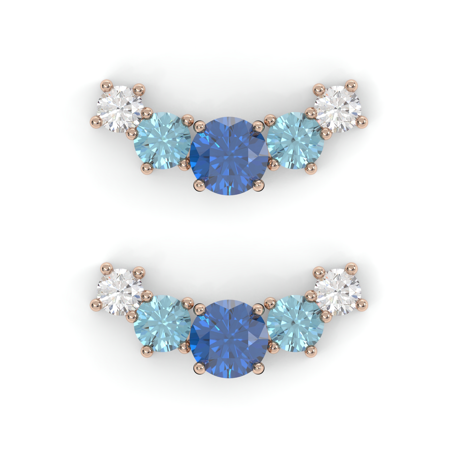 Boucles d'oreilles Brindille - Or rose - Saphir, aigue-marines et diamants