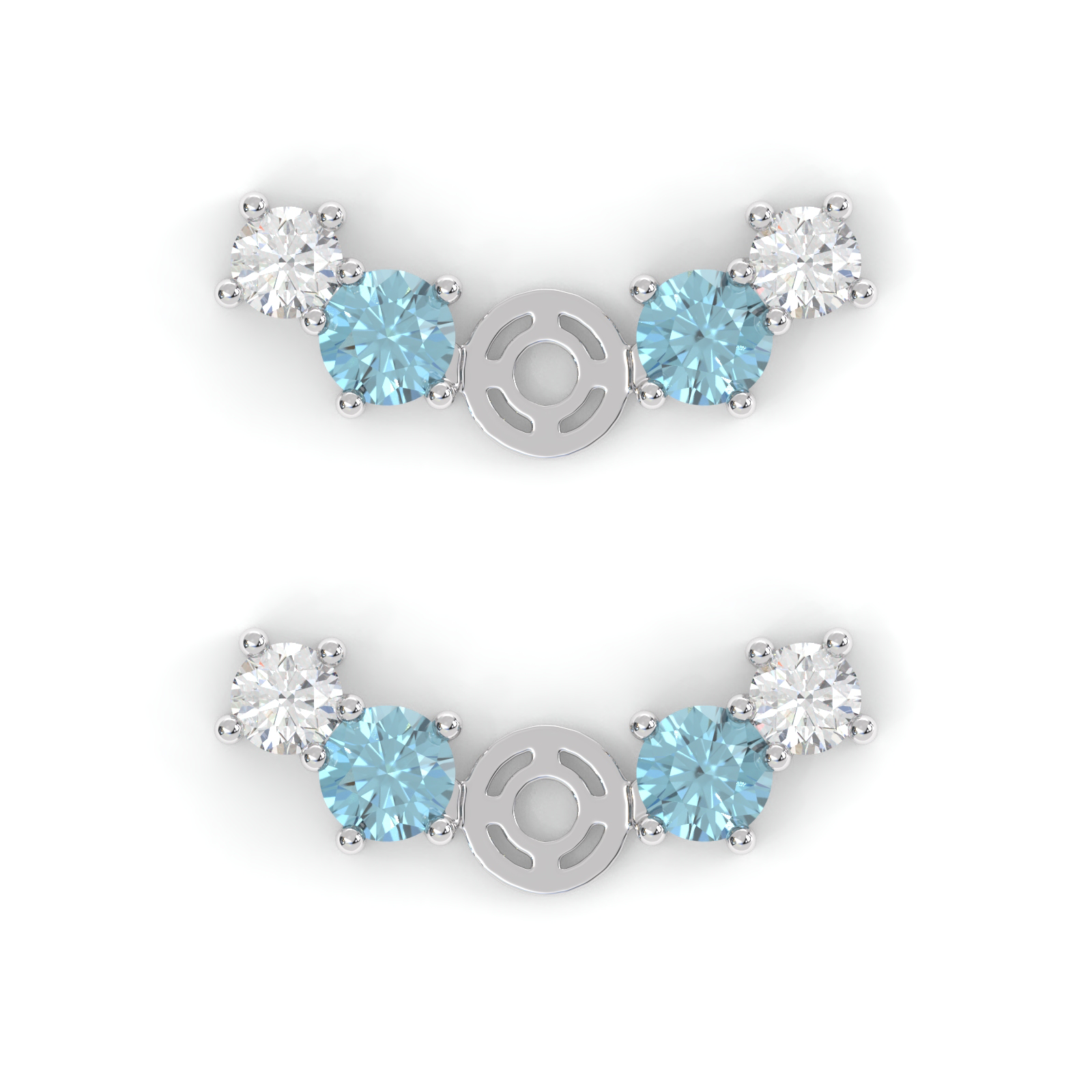 Boucles d'oreilles Brindille - Or blanc - Saphir, aigue-marines et diamants