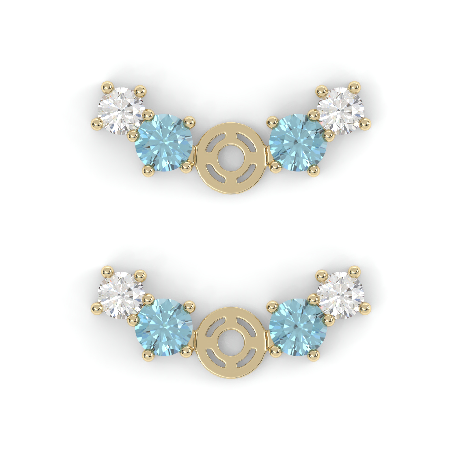 Boucles d'oreilles Brindille - Or jaune - Saphir, aigue-marines et diamants