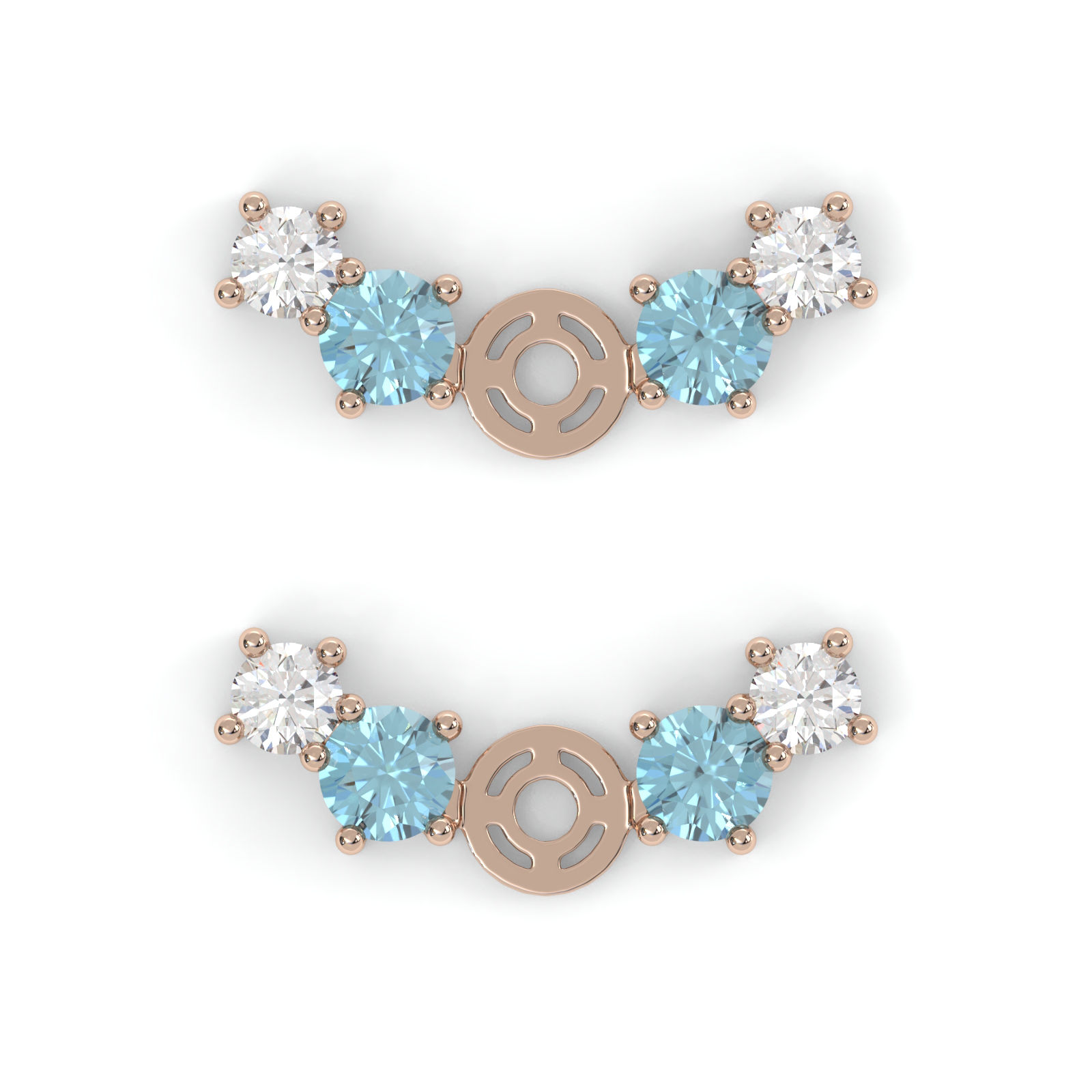 Boucles d'oreilles Brindille - Or rose - Saphir, aigue-marines et diamants
