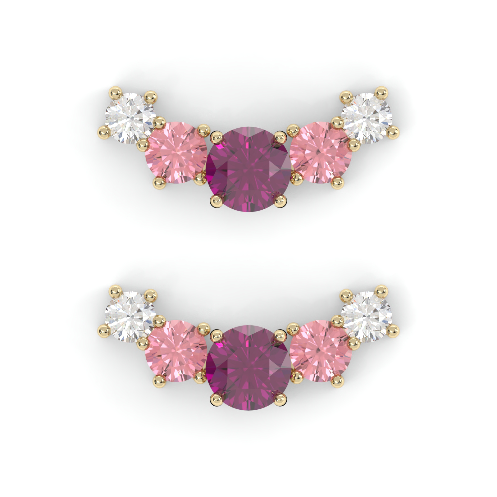 Boucles d'oreilles Brindille - Or jaune - Grenat Rhodolite, tourmalines roses et diamants