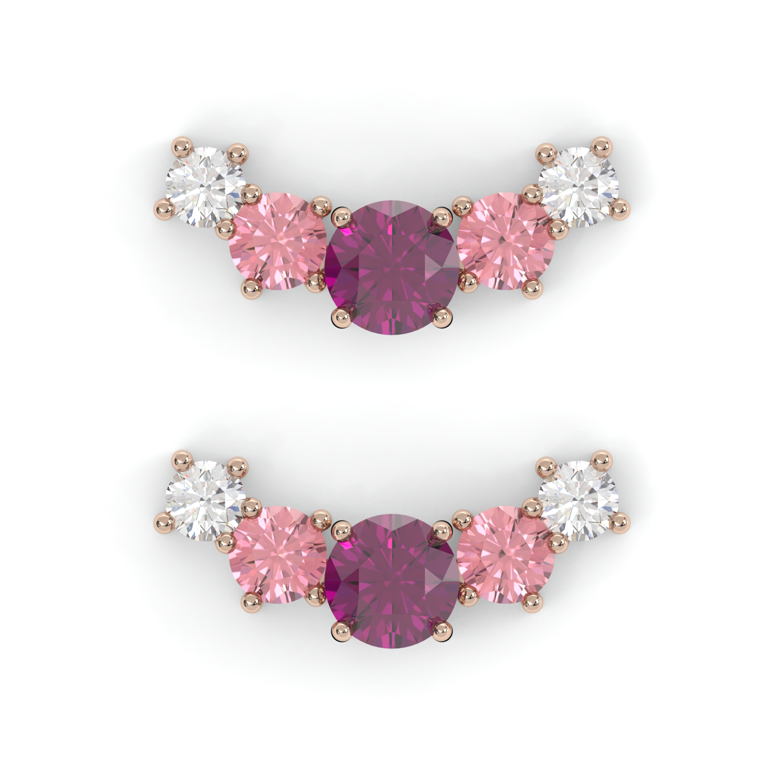 Boucles d'oreilles Brindille - Or rose - Grenat Rhodolite, tourmalines roses et diamants
