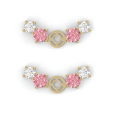 Boucles d'oreilles Brindille - Or jaune - Grenat Rhodolite, tourmalines roses et diamants