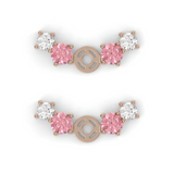 Boucles d'oreilles Brindille - Or rose - Grenat Rhodolite, tourmalines roses et diamants