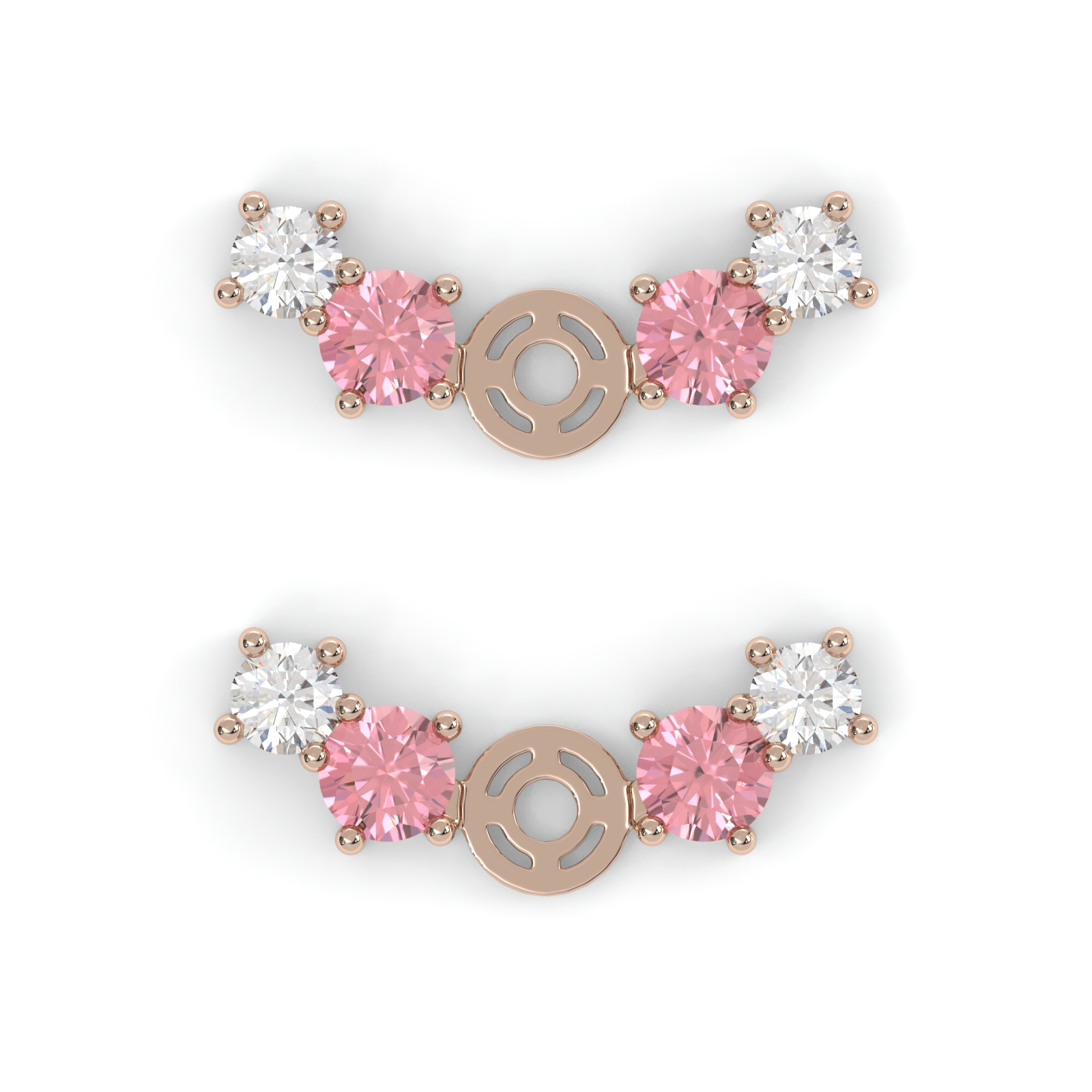 Boucles d'oreilles Brindille - Or rose - Grenat Rhodolite, tourmalines roses et diamants