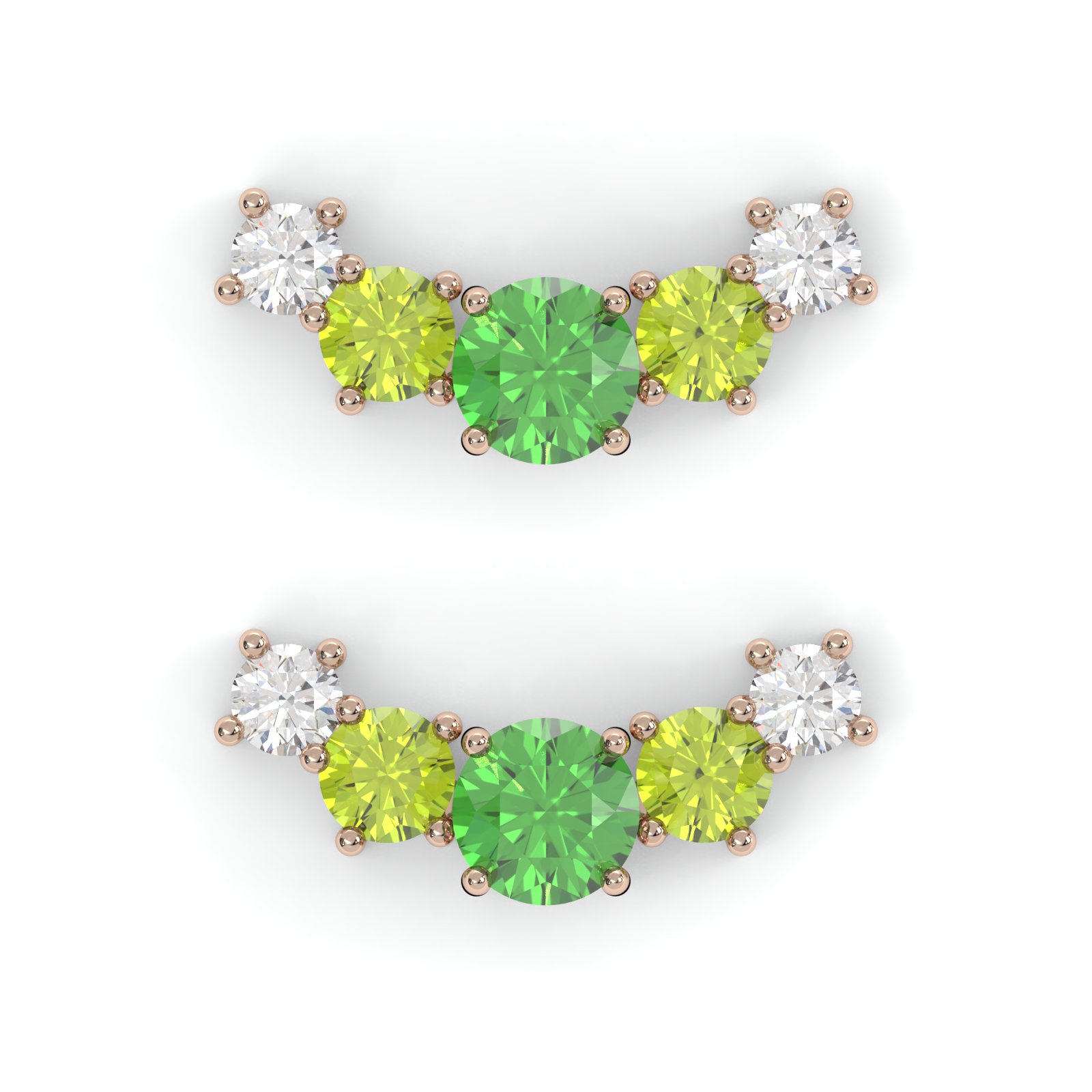 Brindille Earrings - Pink Gold - Tsavorite Garnet, Peridots, and Diamonds