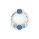 Boucles d'oreilles Couronne - Or blanc - Saphir, aigue-marines et diamants