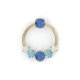 Boucles d'oreilles Couronne - Or jaune - Saphir, aigue-marines et diamants