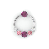 Boucles d'oreilles Couronne - Or blanc - Grenat Rhodolite, tourmalines roses et diamants