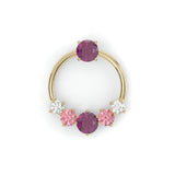 Earring Couronne - Yellow gold - Rhodolite garnet, pink tourmalines and diamonds