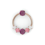 Boucles d'oreilles Couronne - Or rose - Grenat rhodolite, tourmalines roses et diamants