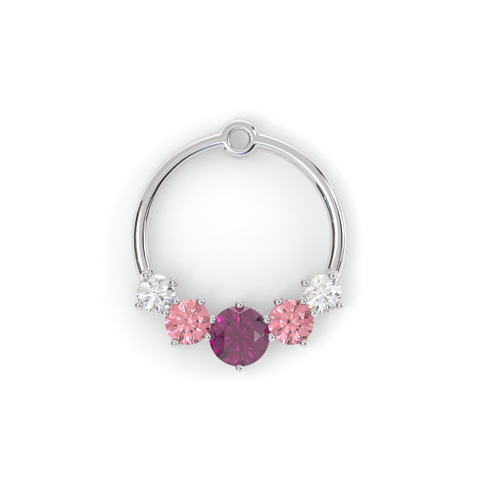 Boucles d'oreilles Couronne - Or blanc - Grenat Rhodolite, tourmalines roses et diamants