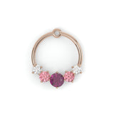 Boucles d'oreilles Couronne - Or rose - Grenat rhodolite, tourmalines roses et diamants