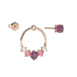 Boucles d'oreilles Couronne - Or rose - Grenat rhodolite, tourmalines roses et diamants