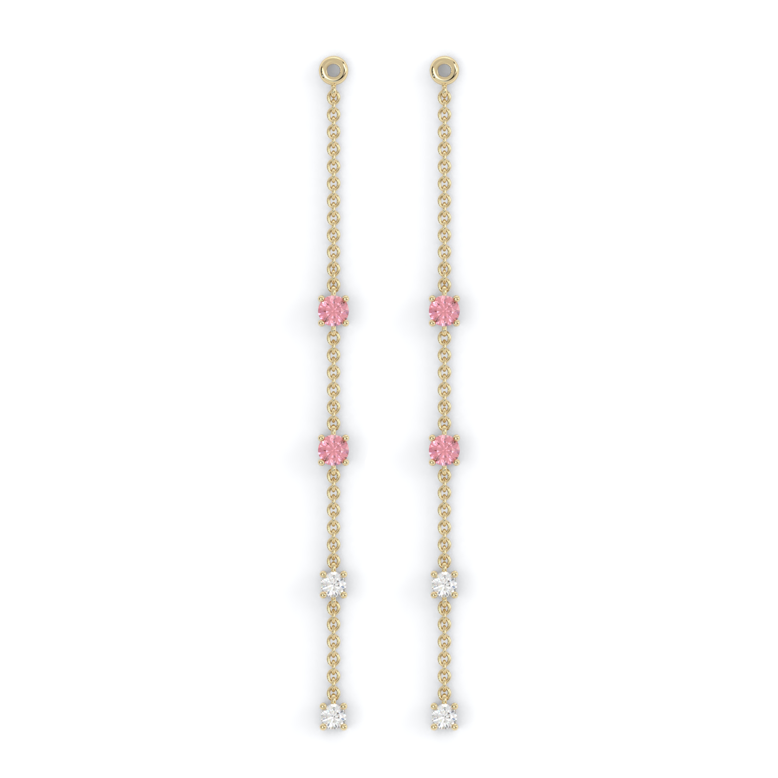 Boucles d'oreilles Floraison Suspendue - Or jaune - Grenat Rhodolite, tourmalines roses et diamants