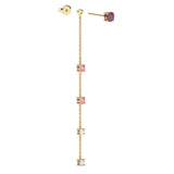 Boucles d'oreilles Floraison Suspendue - Or jaune - Grenat Rhodolite, tourmalines roses et diamants