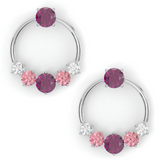 Boucles d'oreilles Couronne - Or blanc - Grenat Rhodolite, tourmalines roses et diamants