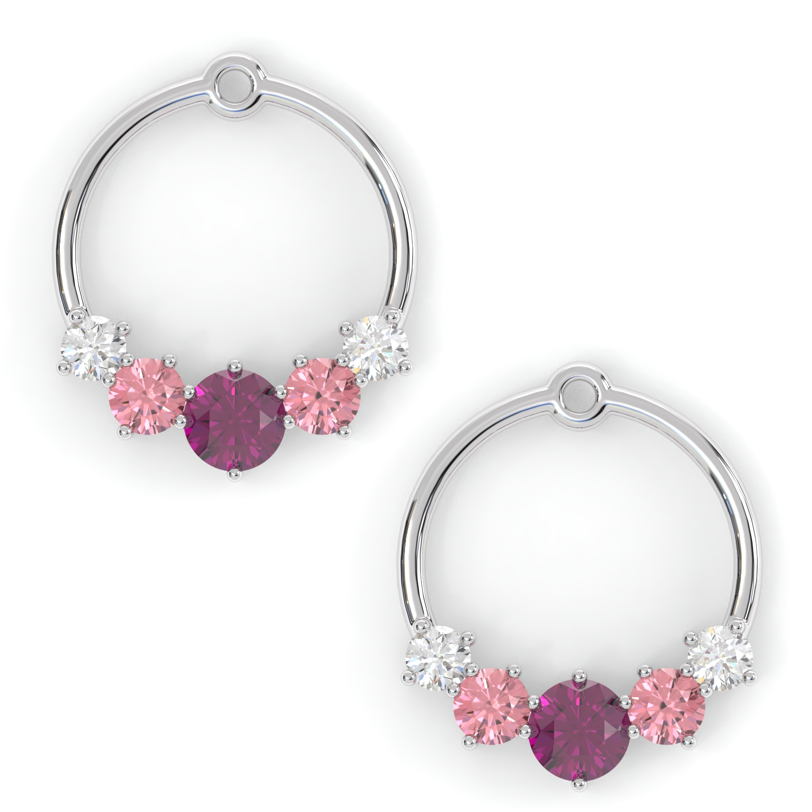 Boucles d'oreilles Couronne - Or blanc - Grenat Rhodolite, tourmalines roses et diamants