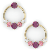 Earring Couronne - Yellow gold - Rhodolite garnet, pink tourmalines and diamonds
