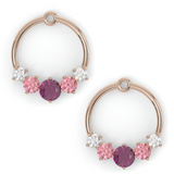 Boucles d'oreilles Couronne - Or rose - Grenat rhodolite, tourmalines roses et diamants