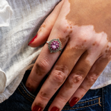 Bague Aura Ronde - Or Blanc- Tourmaline rose et Grenats Rhodolites