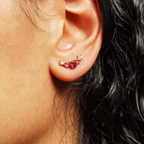 Boucles d'oreilles Brindille - Or jaune - Grenat Rhodolite, tourmalines roses et diamants