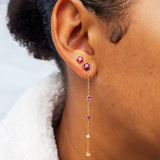 Boucles d'oreilles Floraison Suspendue - Or jaune - Grenat Rhodolite, tourmalines roses et diamants