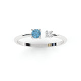 Bague Toi & Moi - Or Blanc recyclé 18kt - Topaze London et Diamant